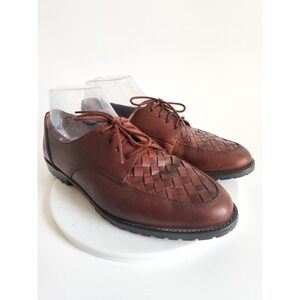 Womens Vintage Oxfords 7.5 Brown Woven Leather Lug Sole Academia Preppy Shoes
